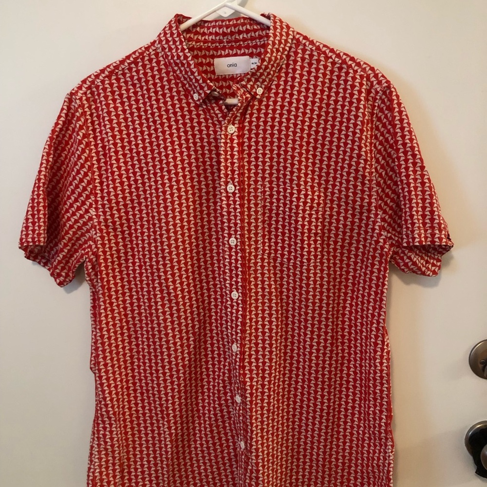 Onia Red and White Casual Button Down Shirt